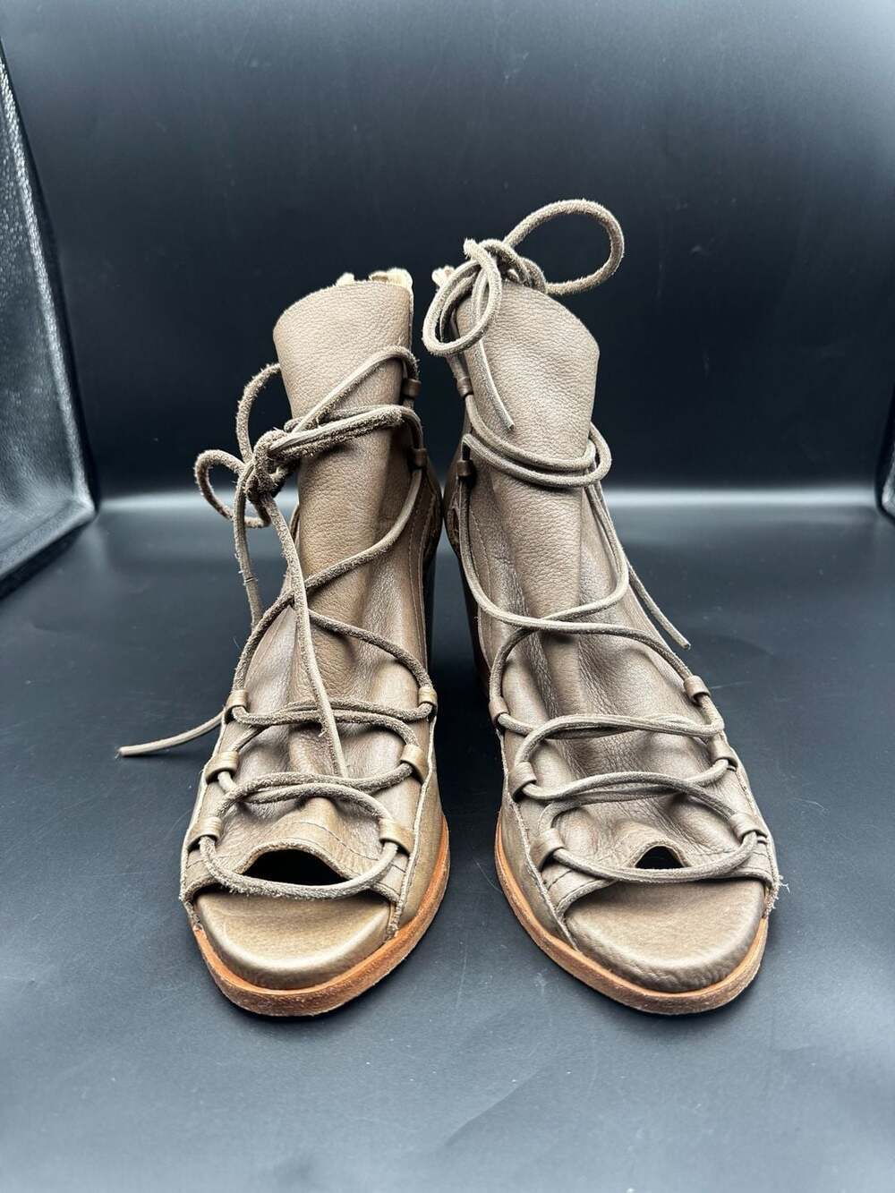 Baske California Reese Lace-Up Peep Toe Leather Block Heel Booties